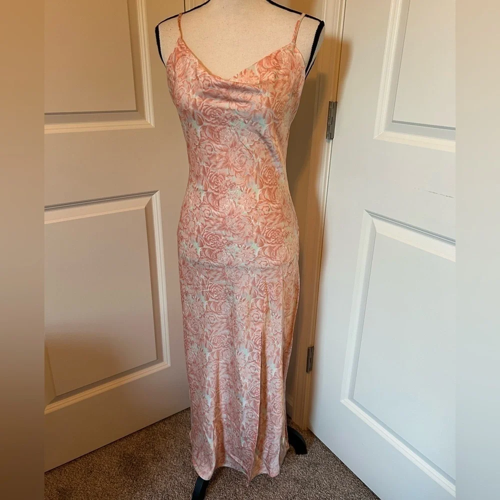 Paper heart, silk floral, skinny strap, maxi dress with slit